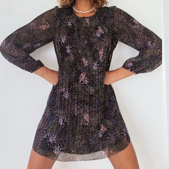 Aritzia Dresses & Skirts - Aritzia Wilfred Elba Pleated Mini Dress Black Floral Pink Size XS